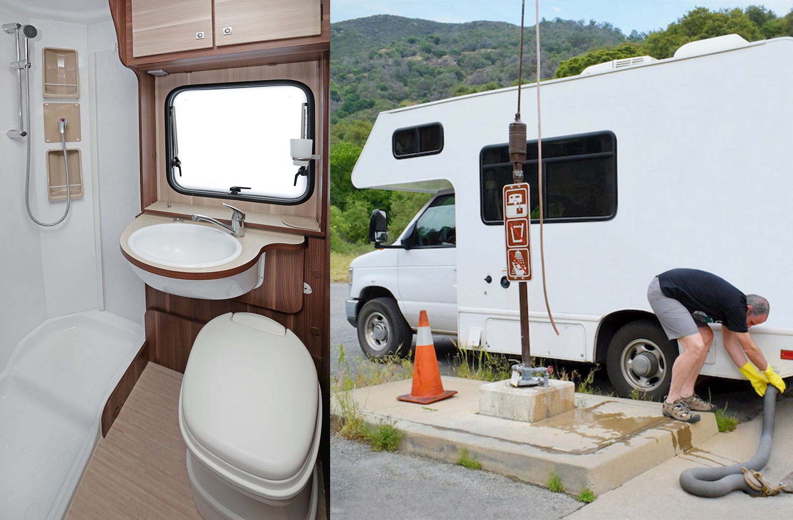 Portable RV/camper toilet and holding tank setup in [city], Texas